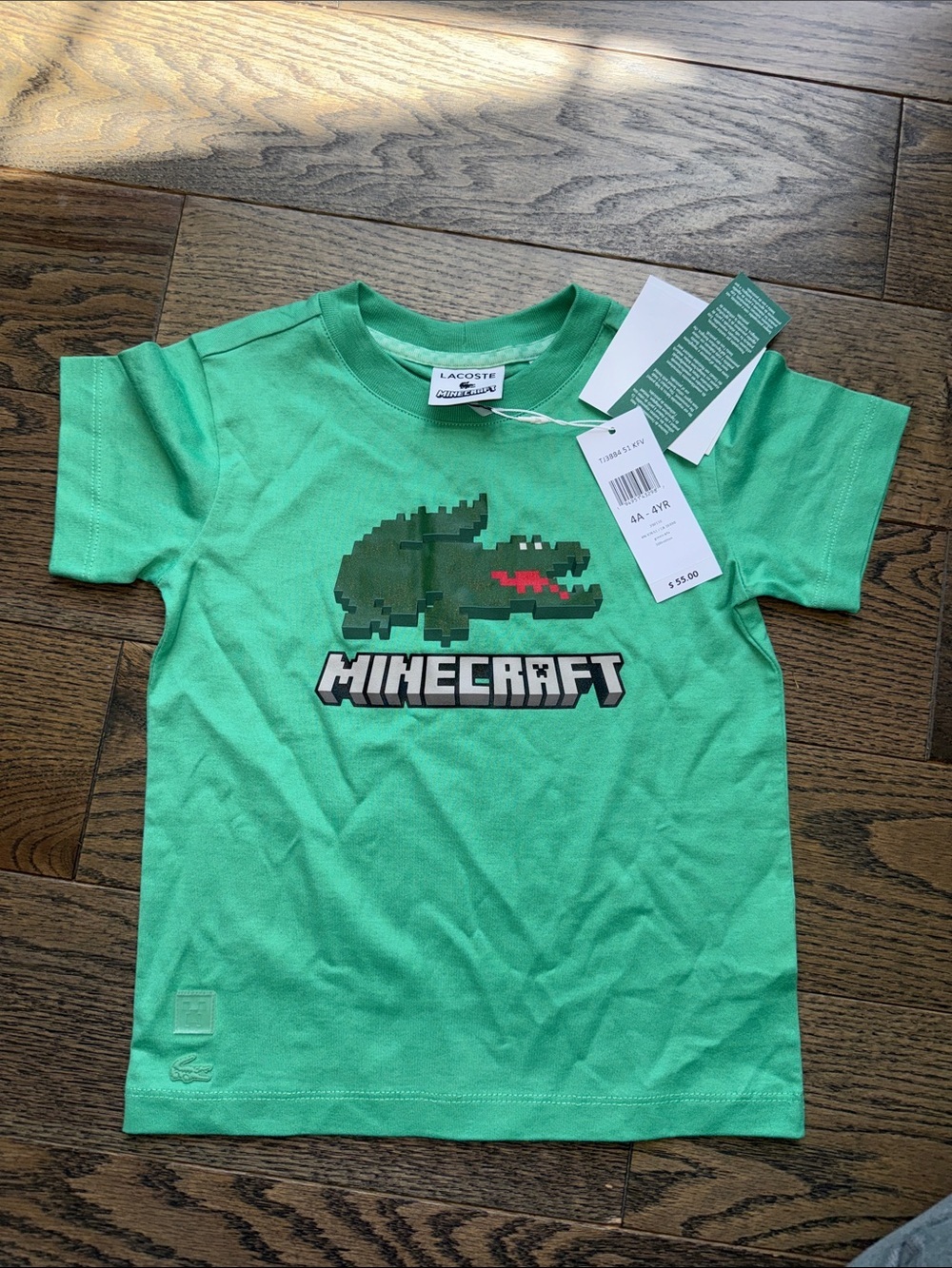 Lacoste Kids Bright Green Minecraft Crocodile Tee size 4T limited edition unisex